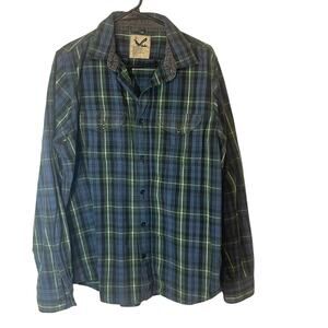 Maks Men's Size Large Green Blue Flannel Button Up Shirt